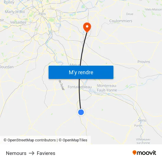 Nemours to Favieres map