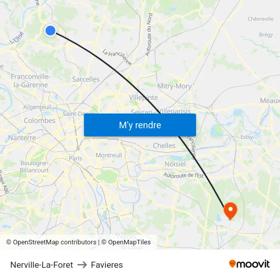 Nerville-La-Foret to Favieres map