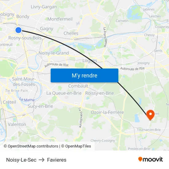 Noisy-Le-Sec to Favieres map
