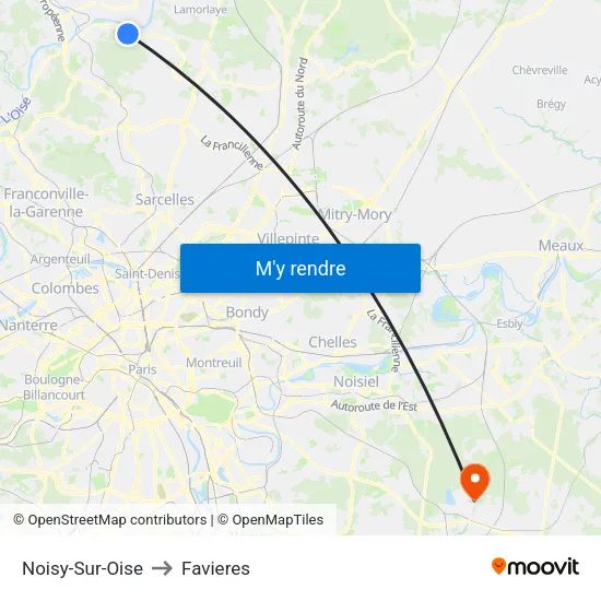 Noisy-Sur-Oise to Favieres map