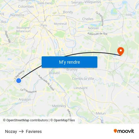Nozay to Favieres map