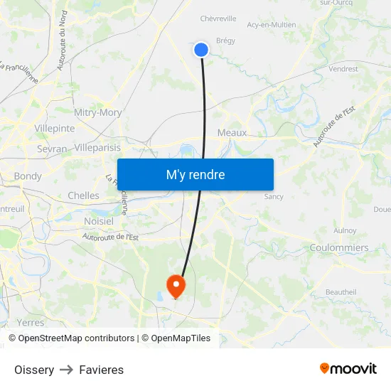 Oissery to Favieres map