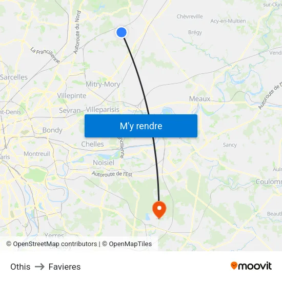 Othis to Favieres map