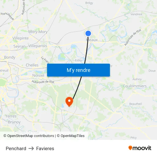 Penchard to Favieres map