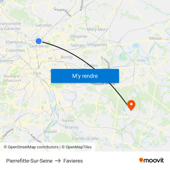 Pierrefitte-Sur-Seine to Favieres map
