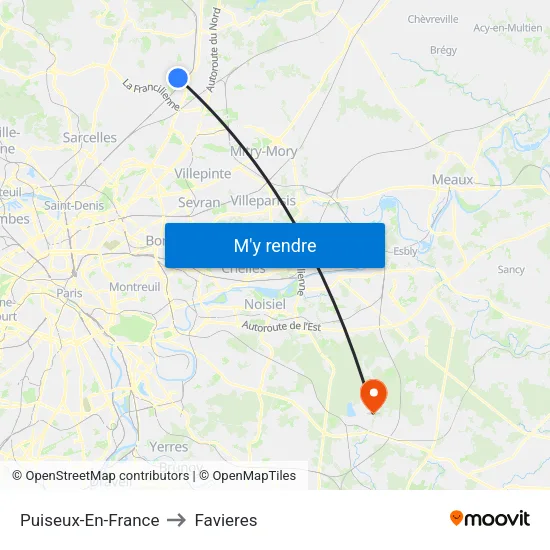 Puiseux-En-France to Favieres map