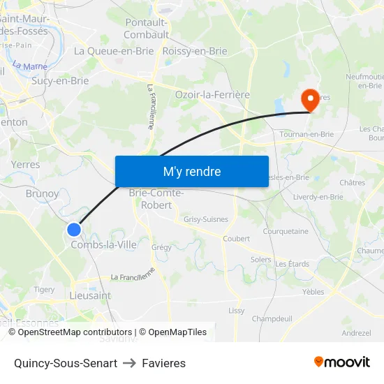 Quincy-Sous-Senart to Favieres map