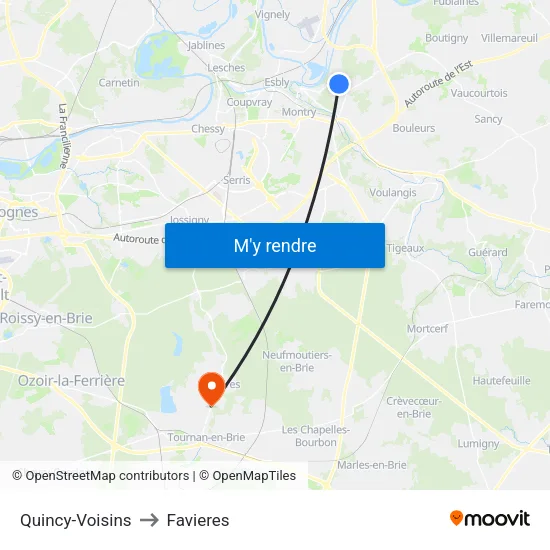 Quincy-Voisins to Favieres map