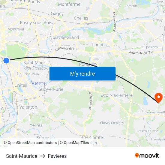 Saint-Maurice to Favieres map