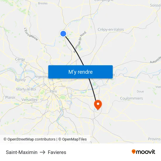 Saint-Maximin to Favieres map