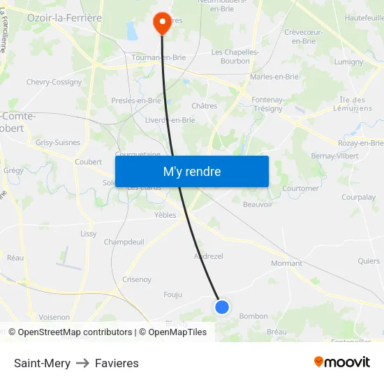 Saint-Mery to Favieres map