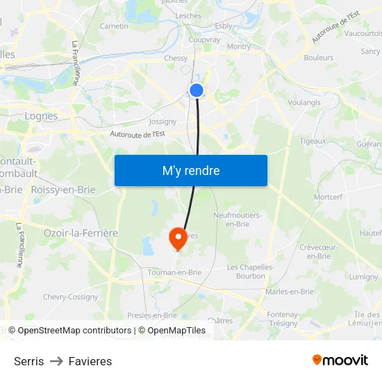 Serris to Favieres map