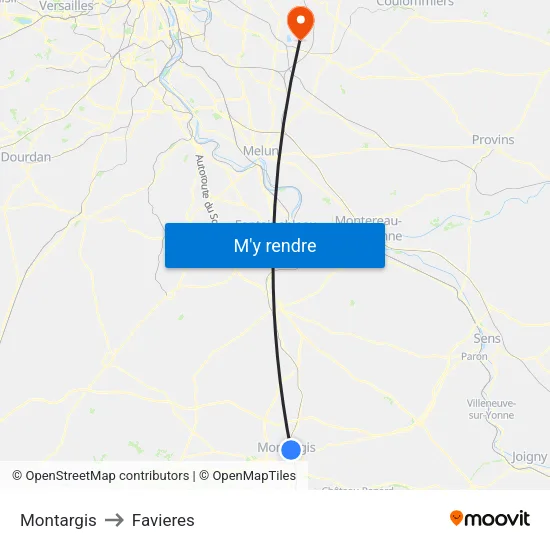 Montargis to Favieres map