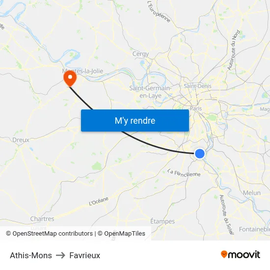 Athis-Mons to Favrieux map