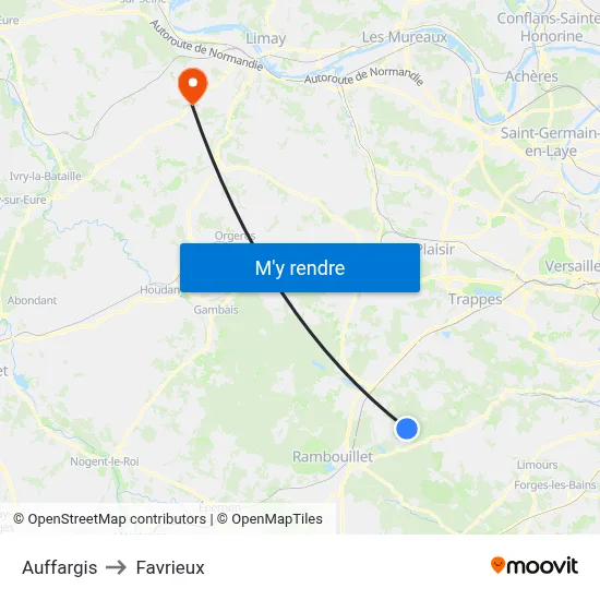 Auffargis to Favrieux map