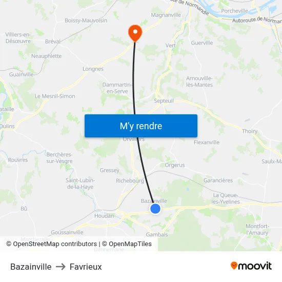 Bazainville to Favrieux map