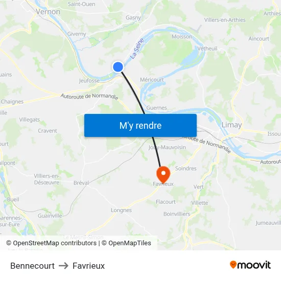 Bennecourt to Favrieux map