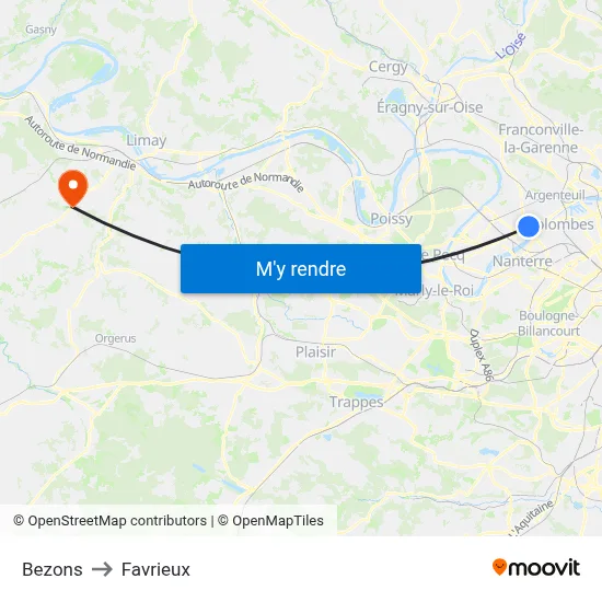 Bezons to Favrieux map