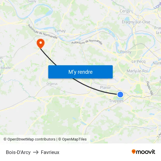 Bois-D'Arcy to Favrieux map