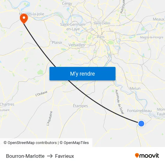 Bourron-Marlotte to Favrieux map