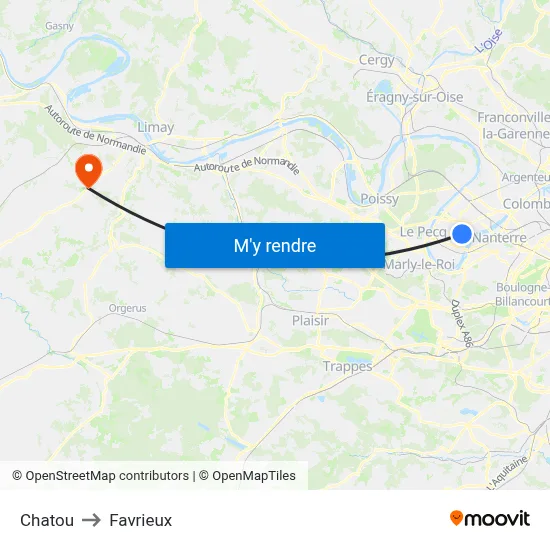 Chatou to Favrieux map