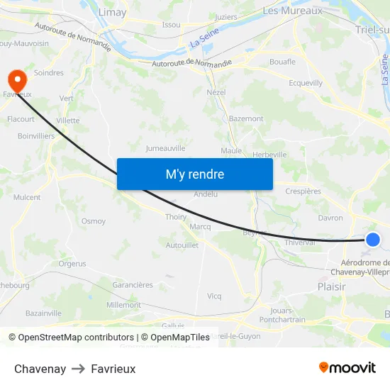 Chavenay to Favrieux map