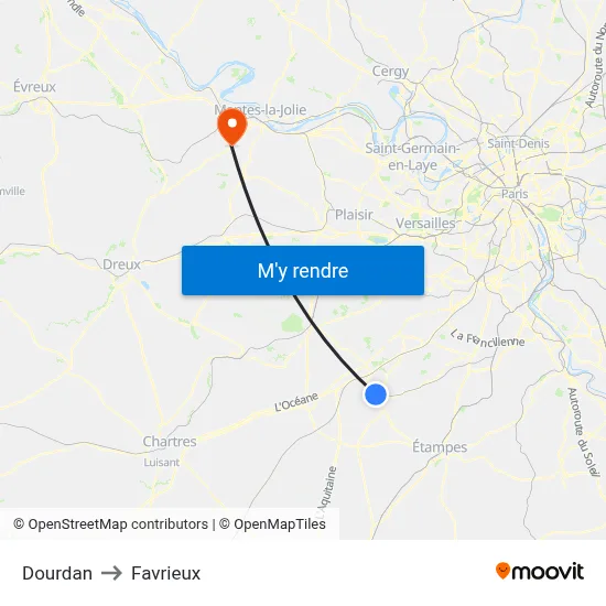 Dourdan to Favrieux map