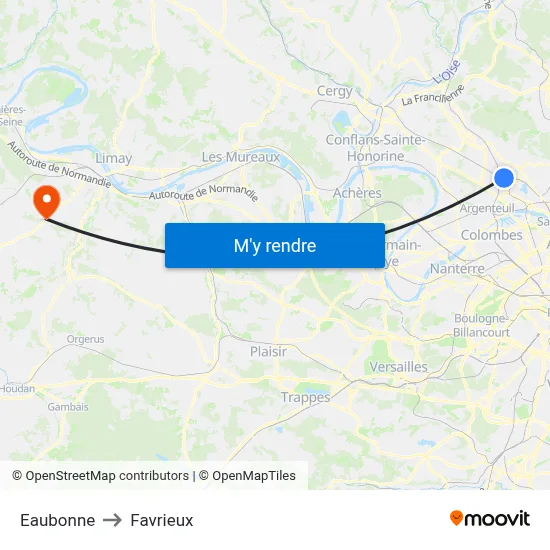 Eaubonne to Favrieux map