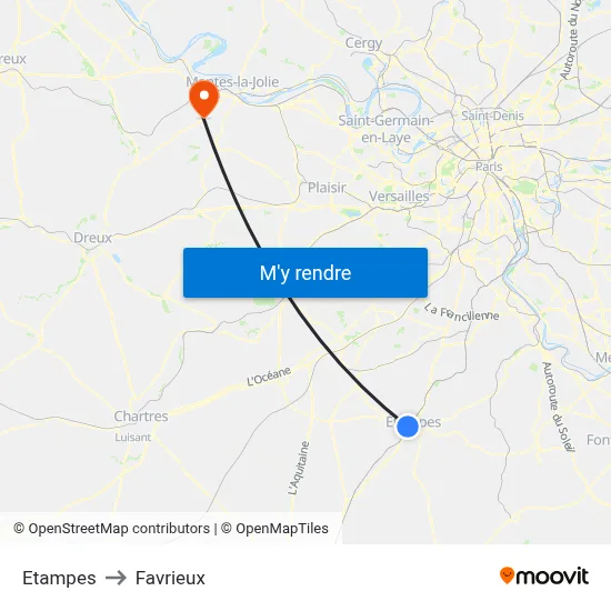 Etampes to Favrieux map