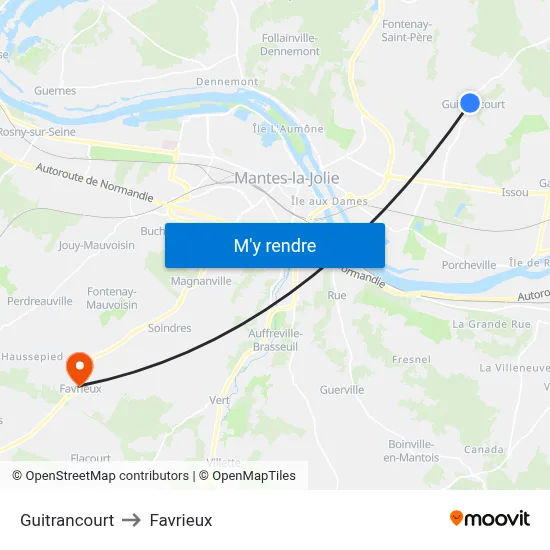Guitrancourt to Favrieux map