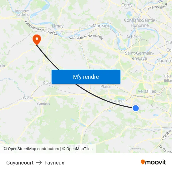 Guyancourt to Favrieux map