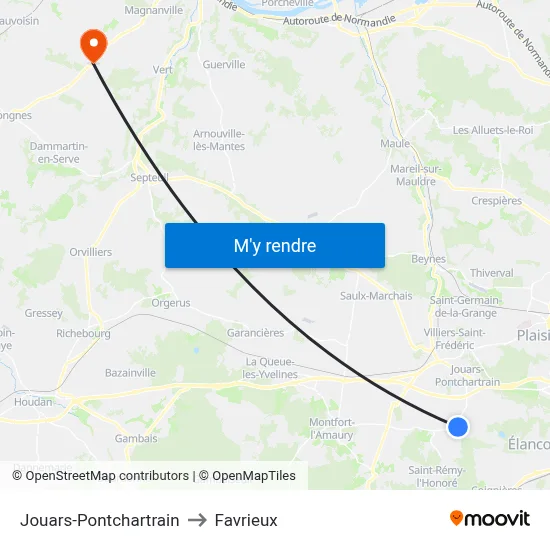 Jouars-Pontchartrain to Favrieux map