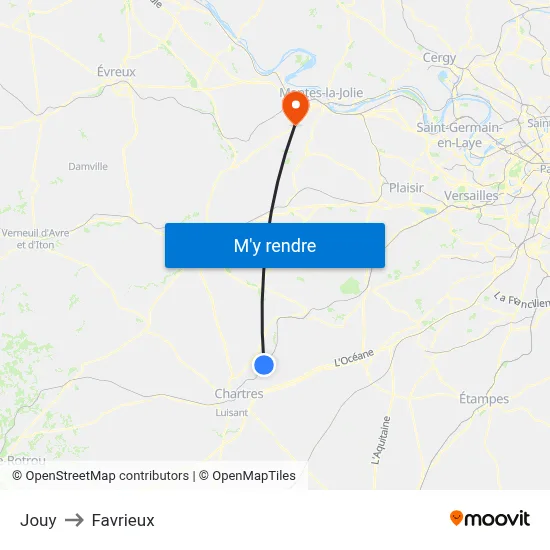 Jouy to Favrieux map