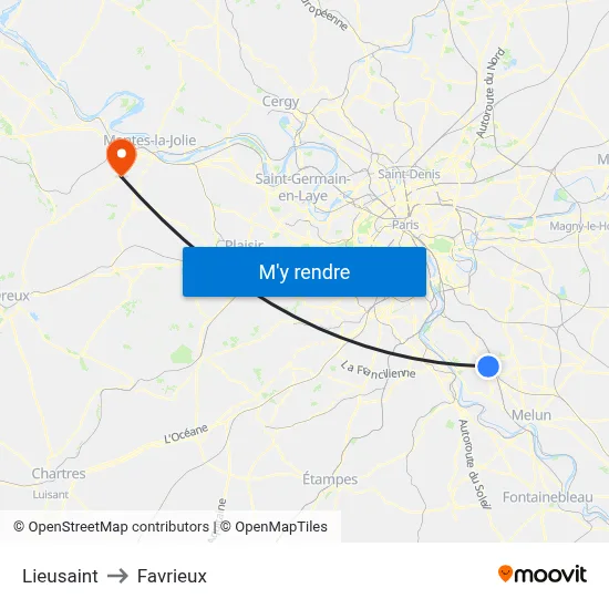 Lieusaint to Favrieux map
