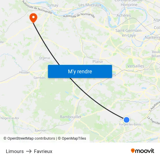 Limours to Favrieux map