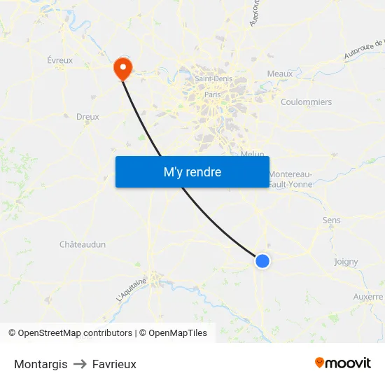 Montargis to Favrieux map