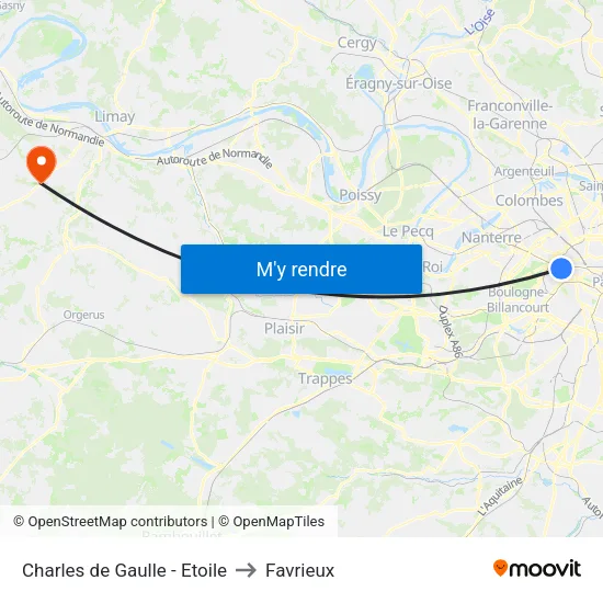 Charles de Gaulle - Etoile to Favrieux map