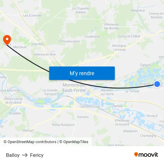 Balloy to Fericy map