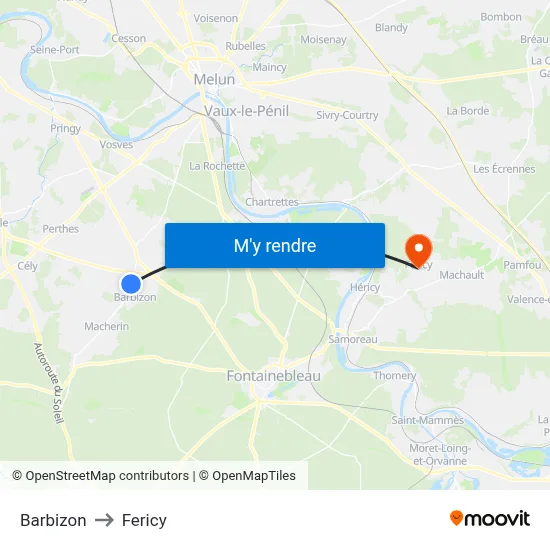 Barbizon to Fericy map