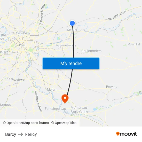 Barcy to Fericy map