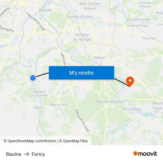 Baulne to Fericy map