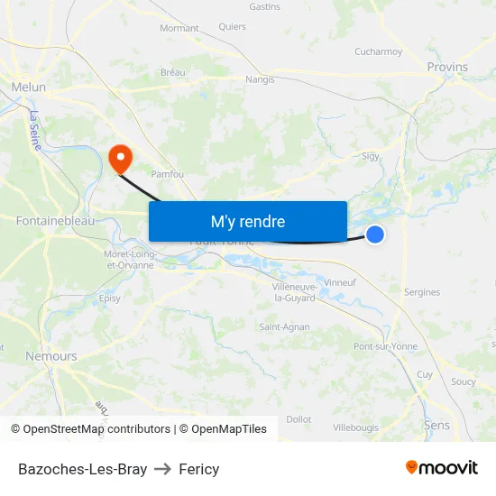 Bazoches-Les-Bray to Fericy map