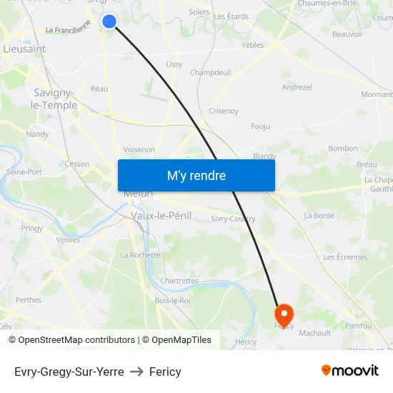 Evry-Gregy-Sur-Yerre to Fericy map