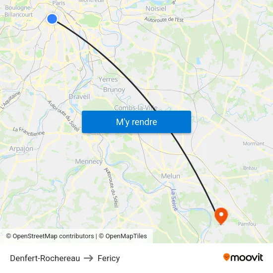 Denfert-Rochereau to Fericy map
