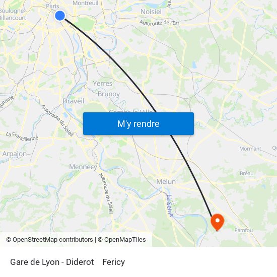 Gare de Lyon - Diderot to Fericy map
