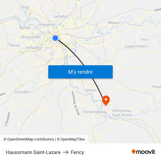 Haussmann Saint-Lazare to Fericy map