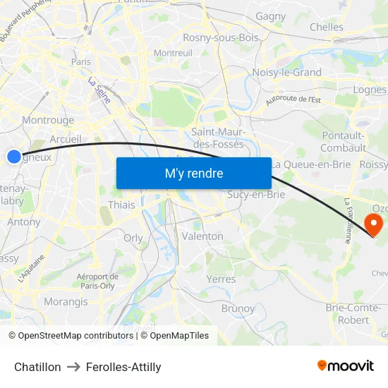 Chatillon to Ferolles-Attilly map