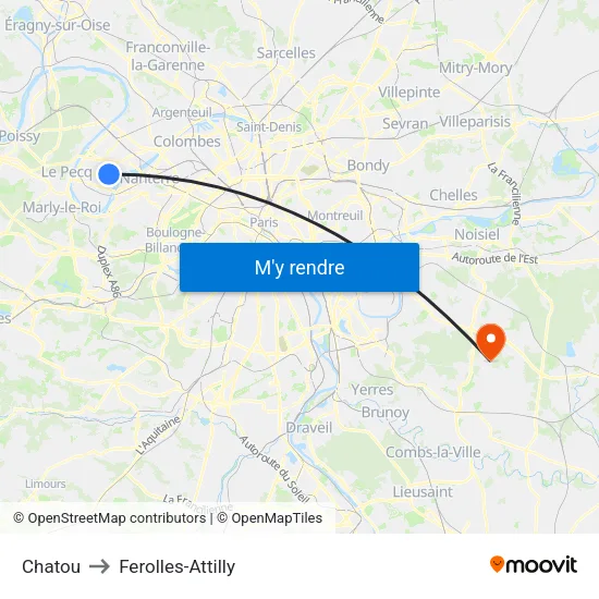Chatou to Ferolles-Attilly map