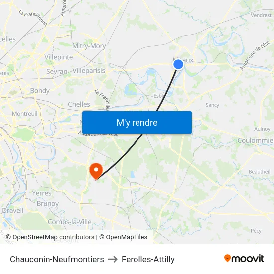 Chauconin-Neufmontiers to Ferolles-Attilly map