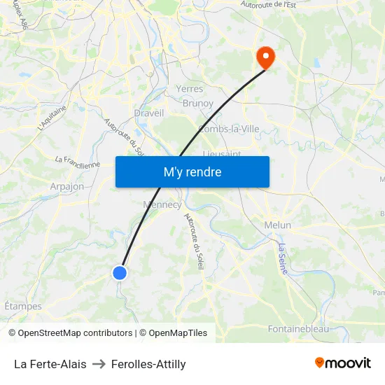 La Ferte-Alais to Ferolles-Attilly map